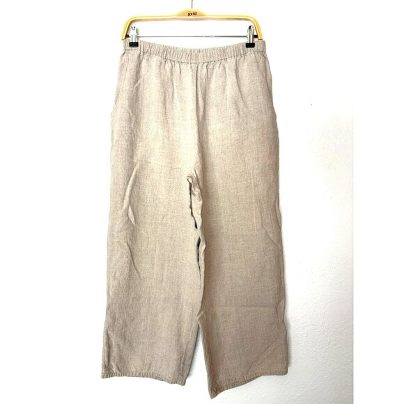 Flax Linen Tan Wide Leg High-Waisted Cropped Pants Size M - Picture 1 of 7